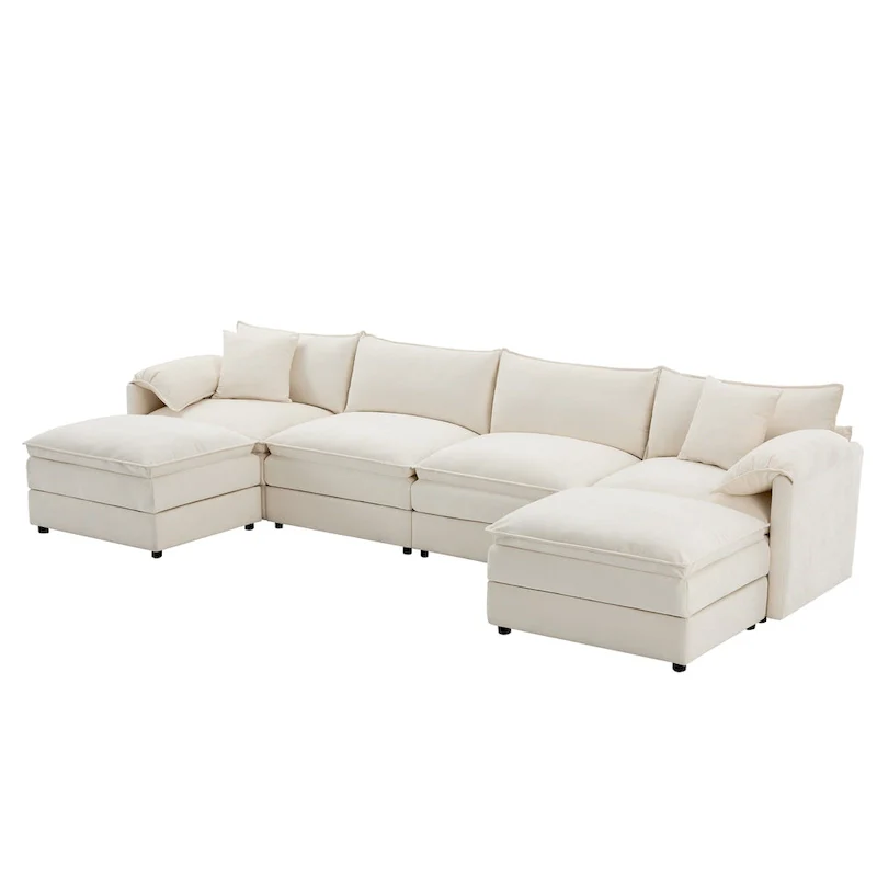 136 U-Shaped Chenille Cloud Sectional Sofa with Dual Ottomans