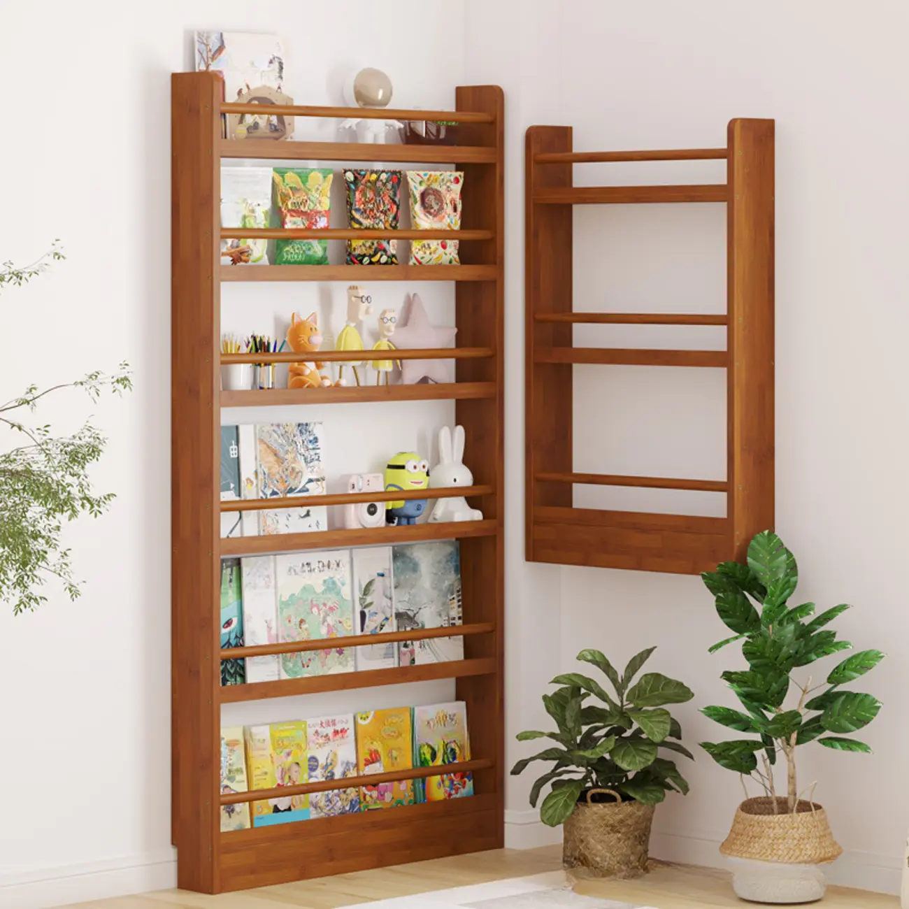 Rustic Brown Oak Bookcase Open Rectangular BookShelves