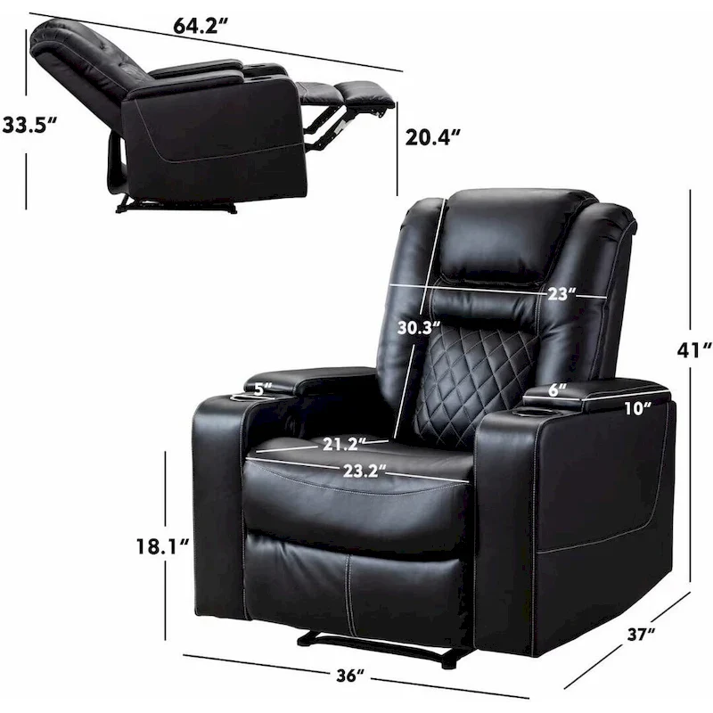 Black / Brown Electric Power Recliner Chair with Cup Holders & USB Ports – Home Theater Style, 1 Person Use