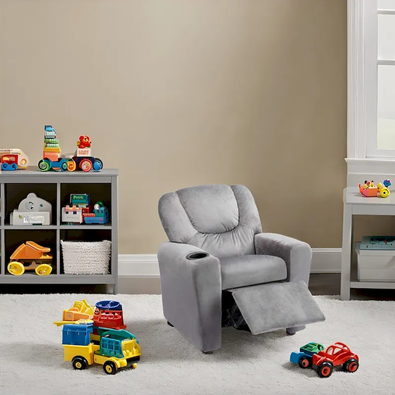 Kids Push Back Recliner Chair with Cup Holder - For Ages 3+