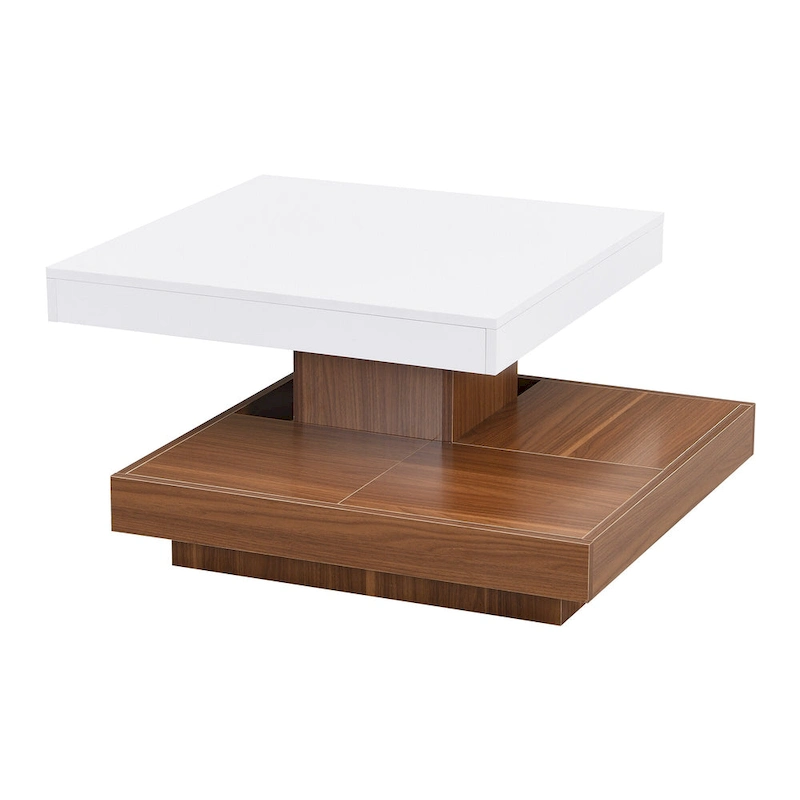 Modern 2-Tier Square 360Rotating Coffee Table with 3 Detachable Tray