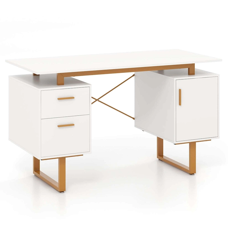 Costway 51 Home Office Desk with Floating Desktop Dual Drawers