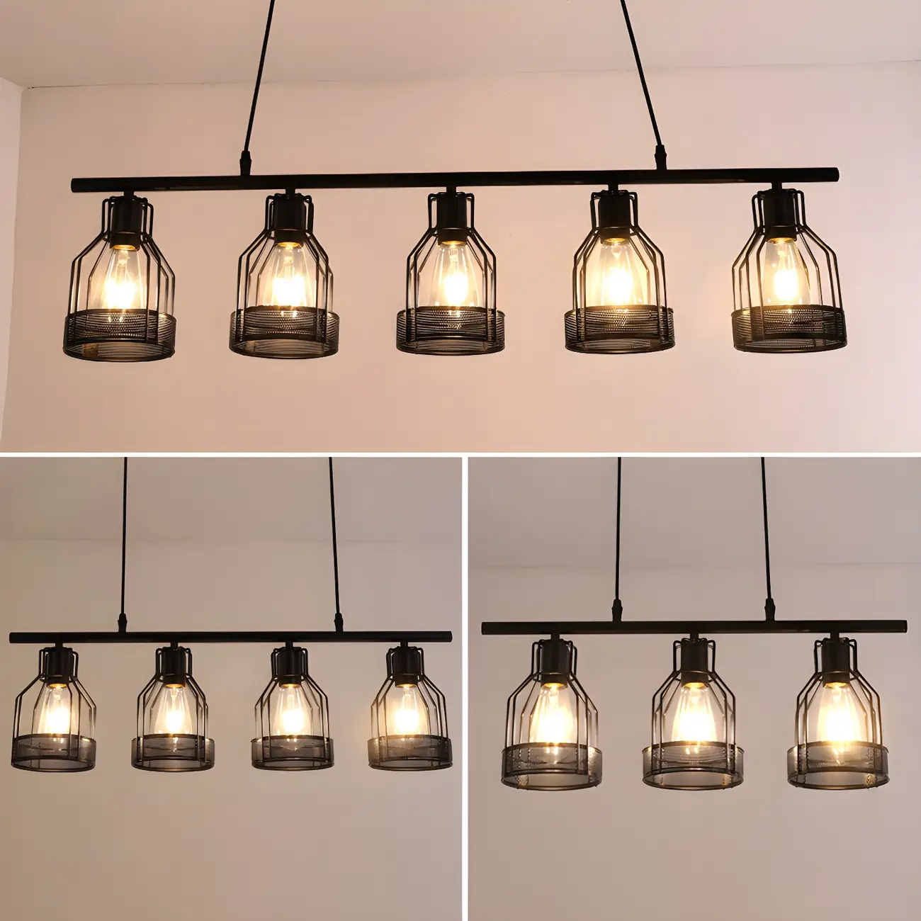 Industrial Black Metal Cage Large Island Pendant Light