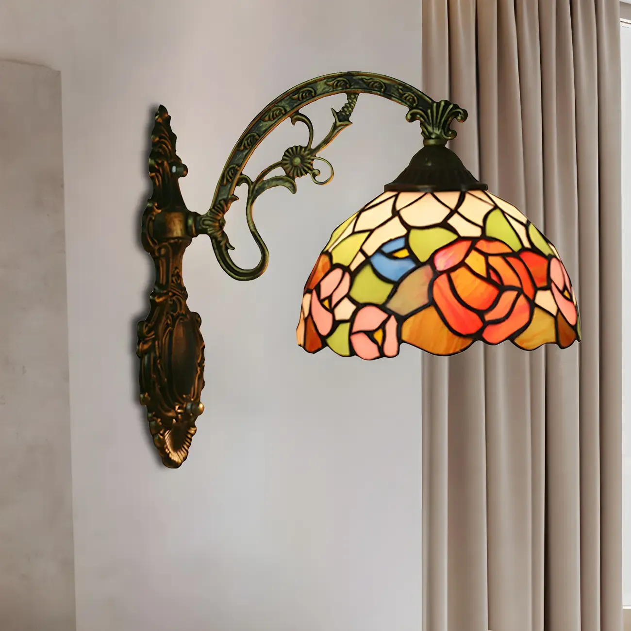 Vintage Stained Glass LED Wall Sconce for Living Room