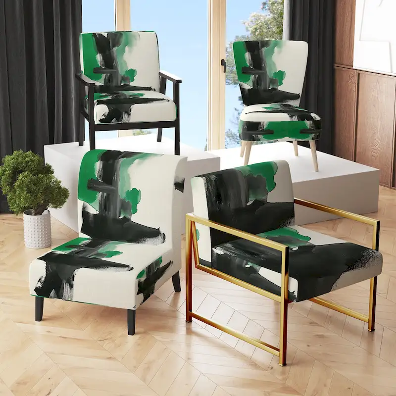 Geometric Black And Teal IV Upholstered Accent Chair