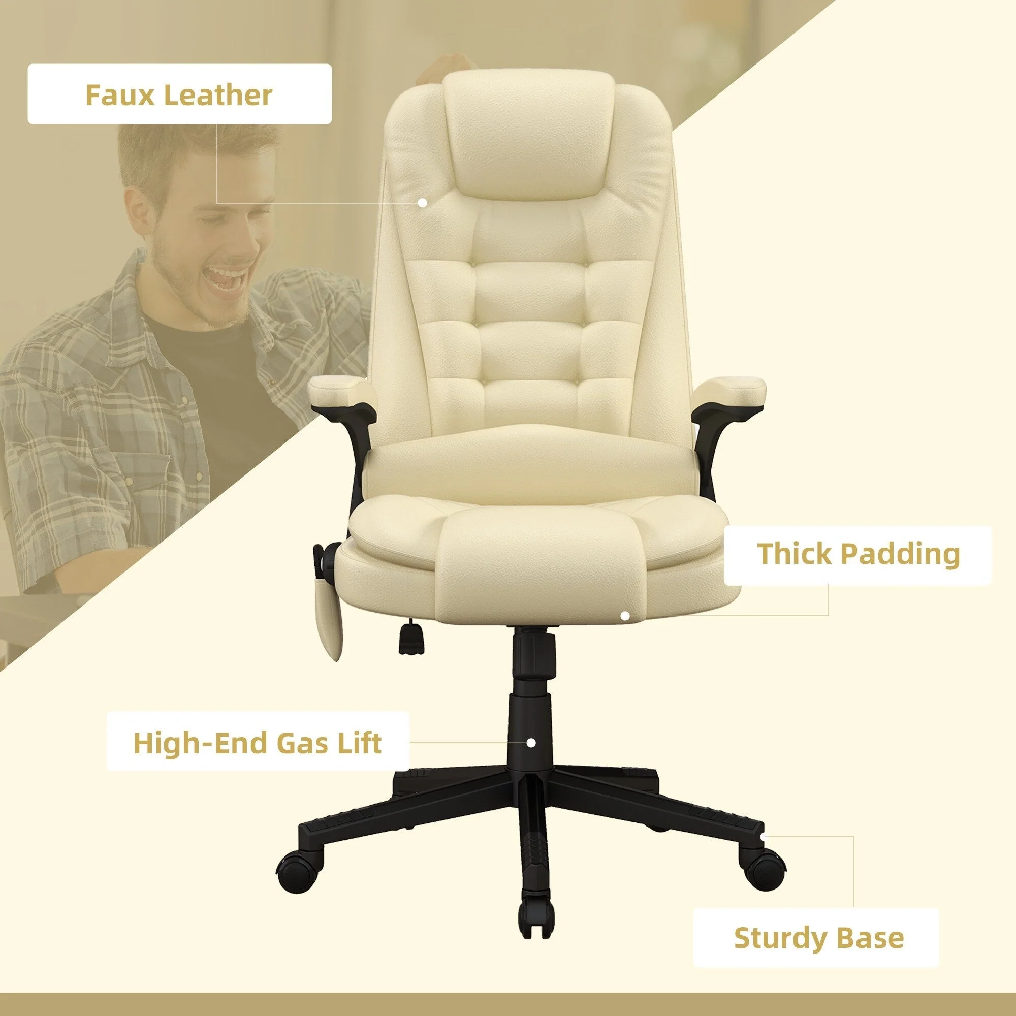 HOMCOM High Back Vibration Massage Office Chair with 6 Vibration Points, Beige