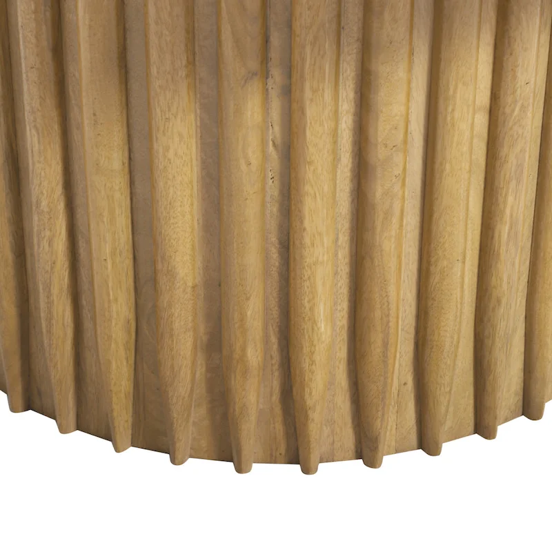 Sejo Coffee Table, 34 Inch Round Top with Fluted Base in Natural Brown Mango Wood