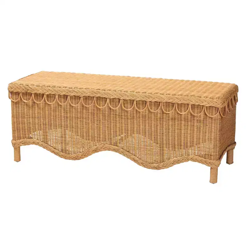 bali & pari Erla Rattan Accent Bench with Scallop Border Light Honey