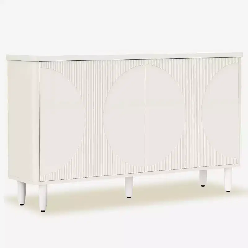 TUYOHW Modern White Sideboard Buffet Cabinet,Semicircle Design 4-Tier Storage with Anti-Tip Device for Living Room & Kitchen