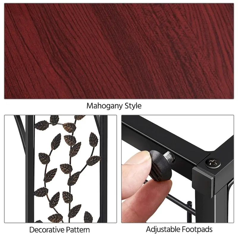 C-shaped Wood and Metal Leaf Pattern End Table, Set of 2