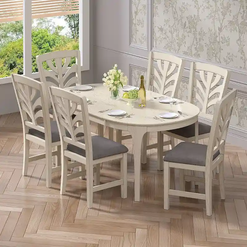 VECELO 5/7 Piece Dining Table Set Consist of an Oval Dining Room Table