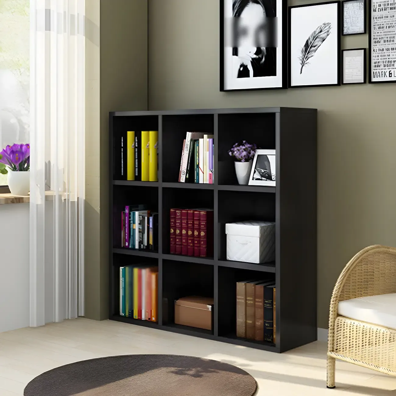 Scandinavian 3-Tier Black Cube Wood Bookcase