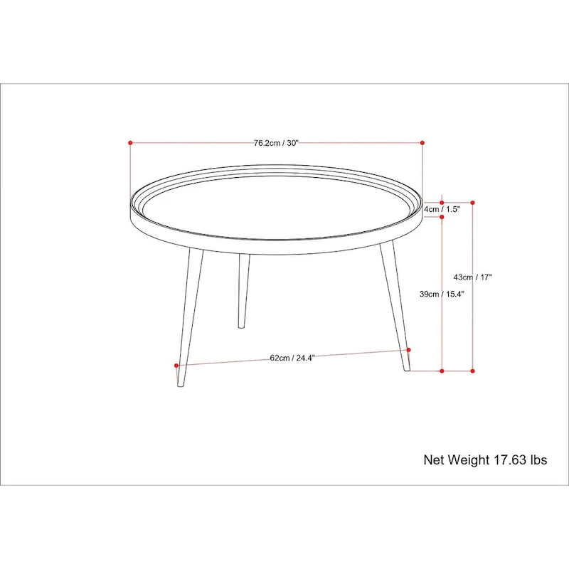 Cognac Round Coffee Table with Metal Legs - 30