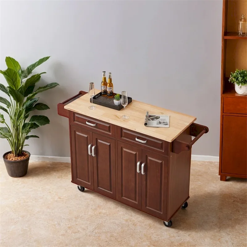 Mobile Kitchen Island Cart With 2 Drawers