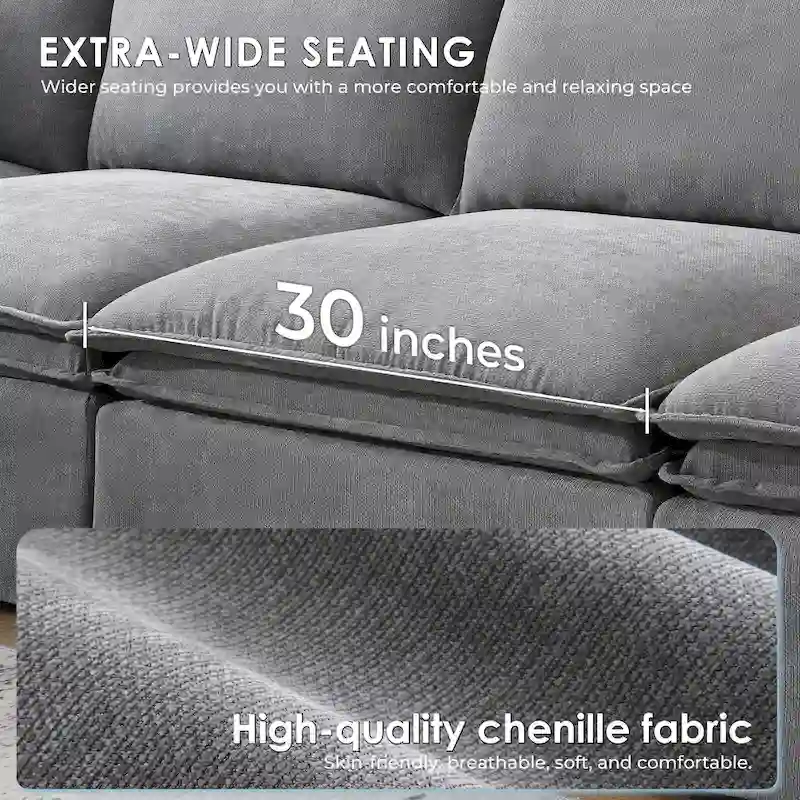 L Shaped Modular Sectional Chenille Sofa with Movable Ottoman