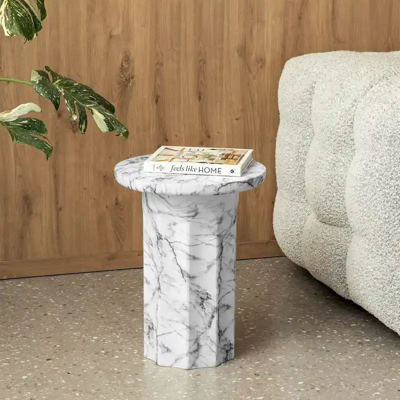 Glitzhome 20.75H Modern MGO Faux Marble Side Table