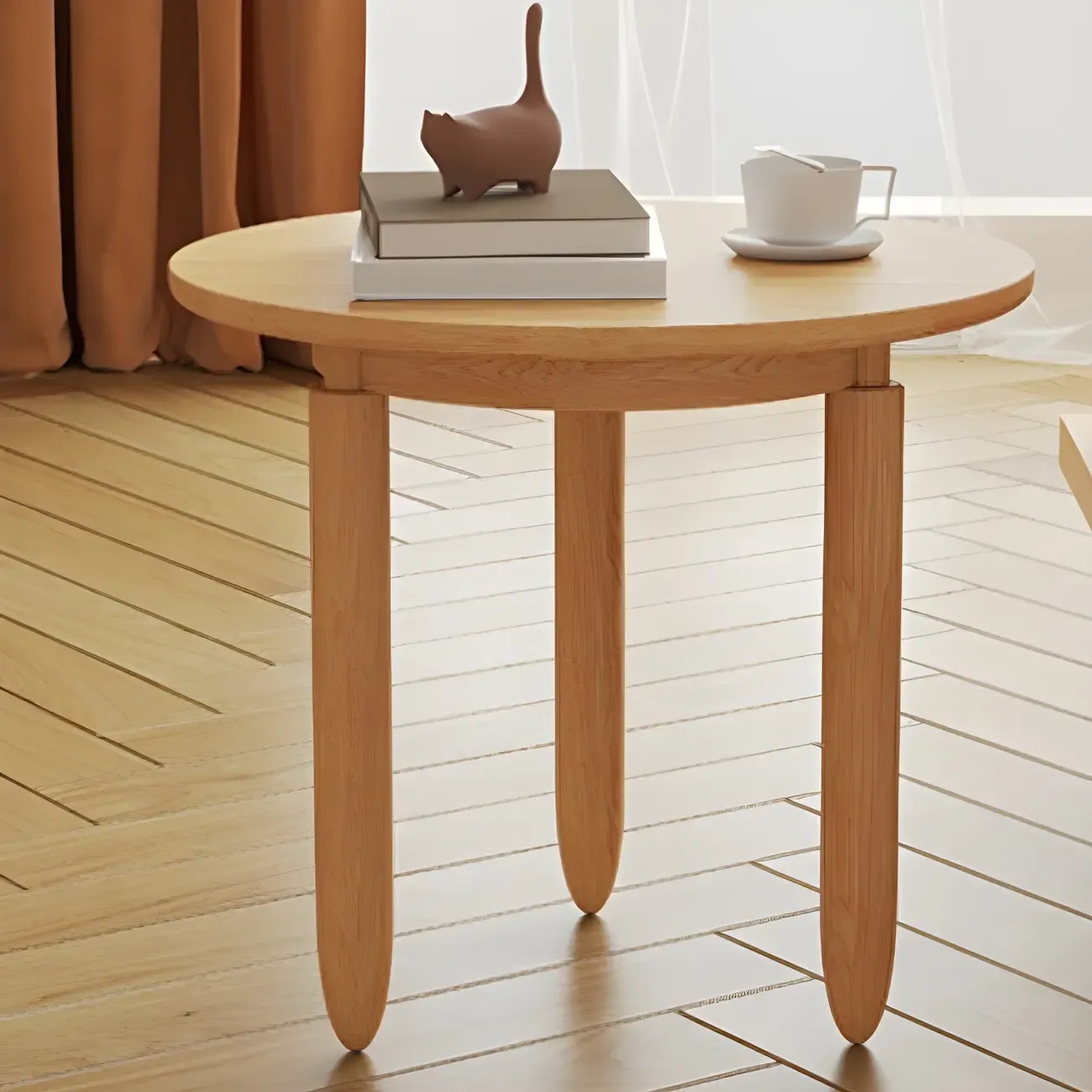 Brown Round Modern Wood Glass Drawer Coffee Table