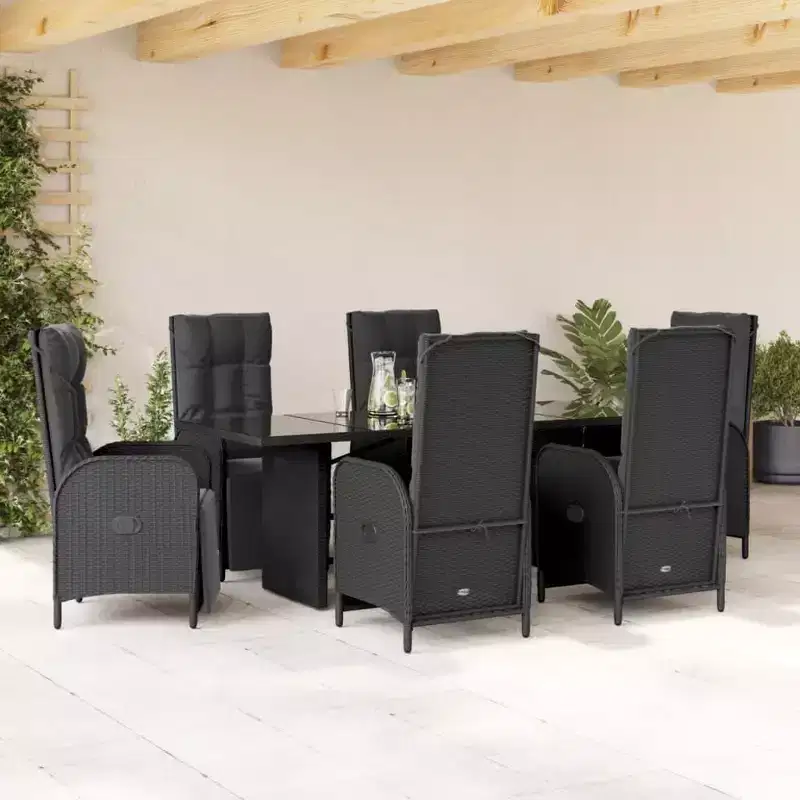 vidaXL Outdoor Dining Set with Cushions Poly Rattan