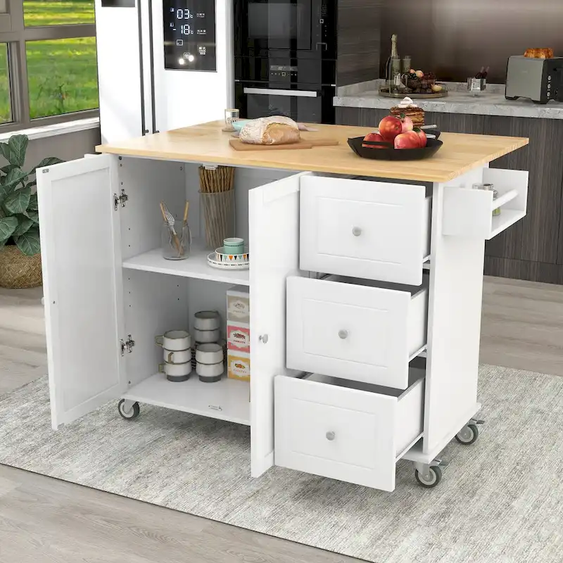 Multifunctional Kitchen Cart with Spice Rack and Adjustable Shelves