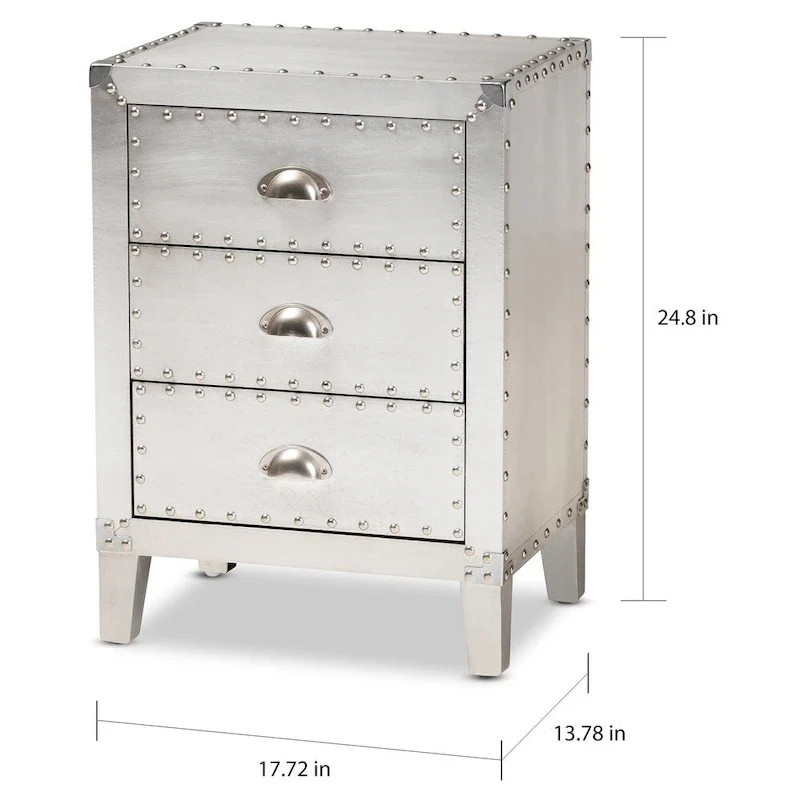 Baxton Studio Claude French Industrial Silver Metal 3-Drawer End Table