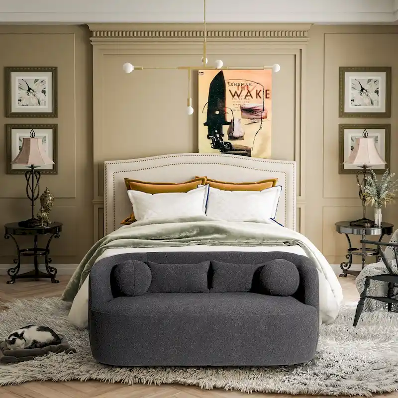 Boucle Loveseat - Natural Fabric, Mid-Century Modern, Seats 2