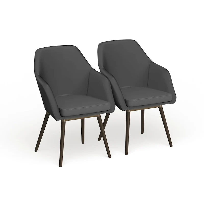 Grey faux leather armchair with beech wood legs