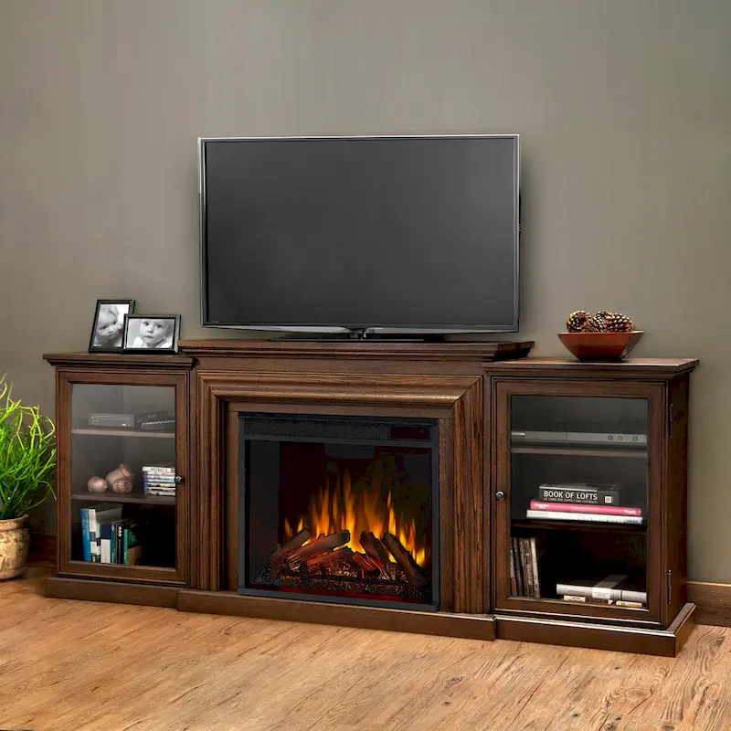 Frederick 72  Electric TV Stand Fireplace in Chestnut Oak by Real Flame - 72L x 15.5W x 30.1H