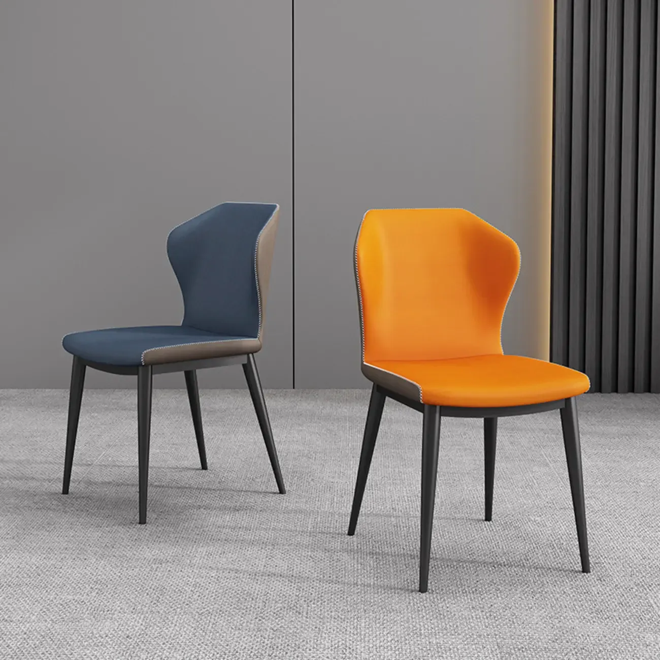 Modern Faux Leather Dining Chair with Wing Back Steel Legs