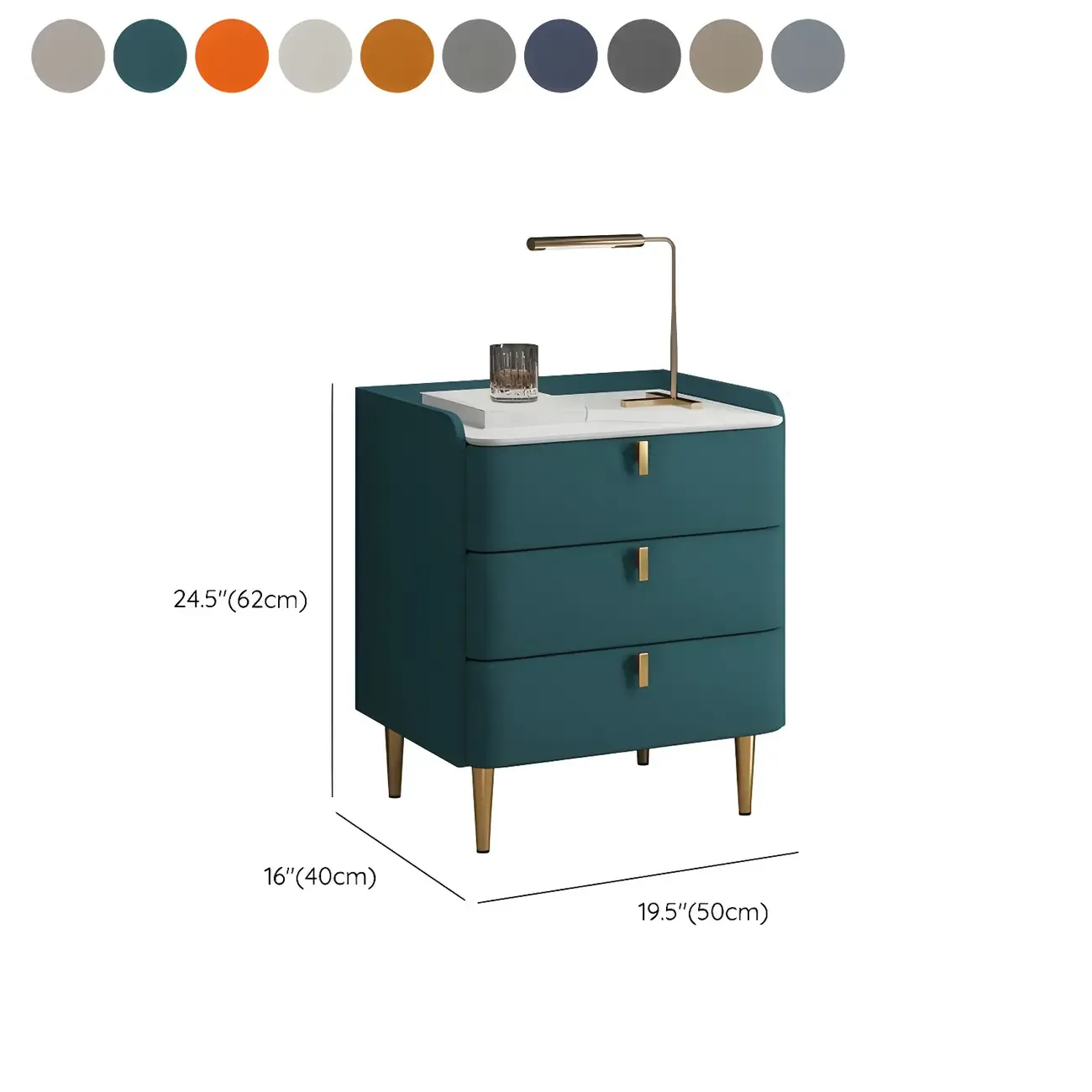 Glam Leather Sintered Stone Top Nightstand with Drawers