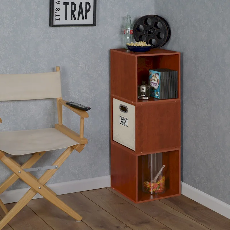 Noble Connect Storage Set - 3 Cubes and 1 Canvas Bin- Cherry/Natural