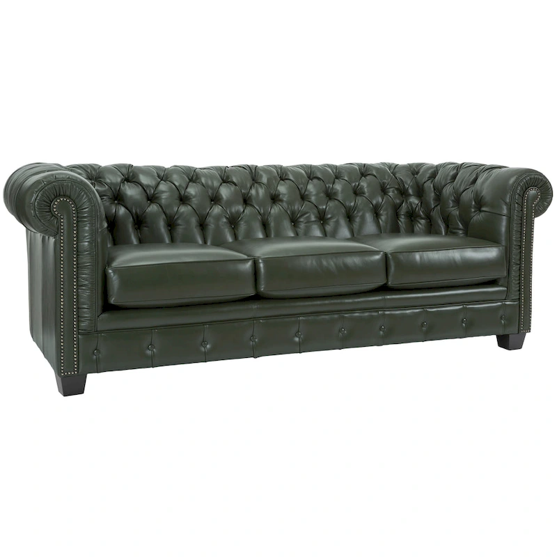 Hancock Tufted Top Grain Italian Leather Chesterfield Sofa - 31  H x 86  W x 40  D
