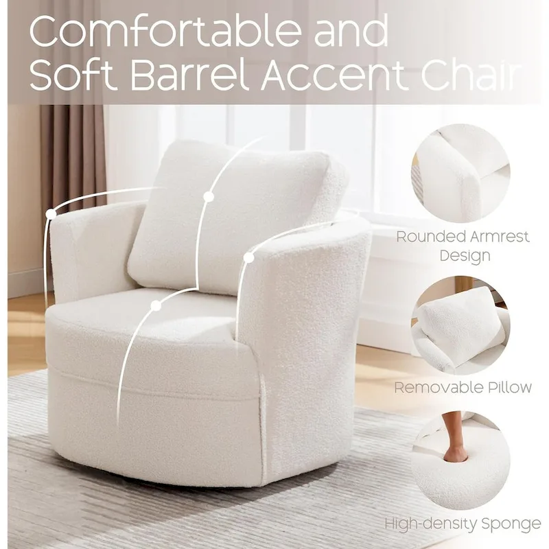Swivel Accent Barrel Chair Round Arm Chair with Pillow