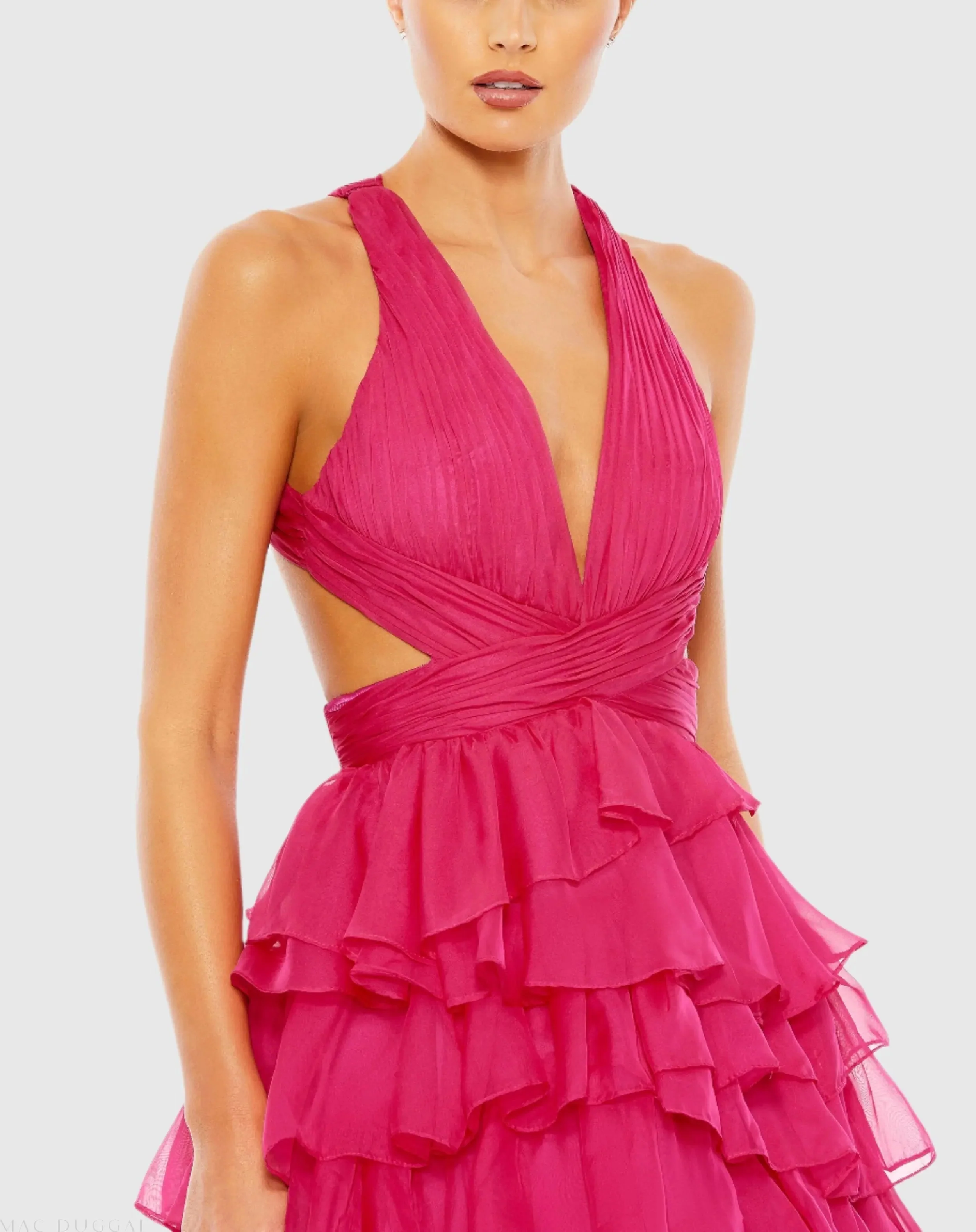 Pink Chiffon Layered Cut Out Ballgown