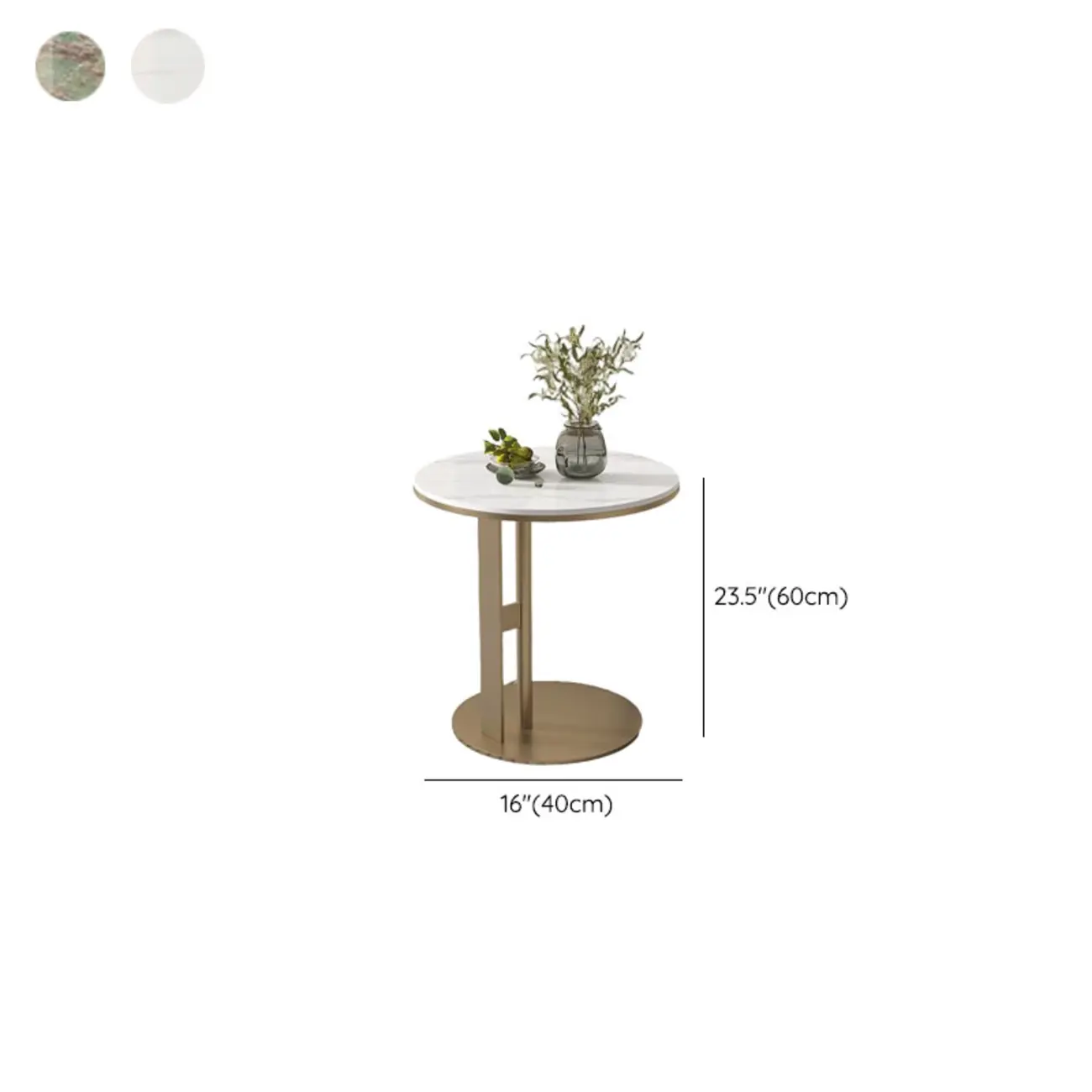Modern C Shaped Round Sintered Stone Top Steel End Table
