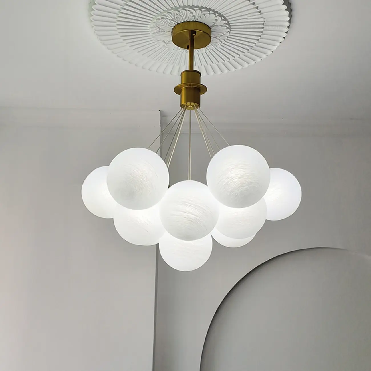 White Matte Glass Shade Multi Globe Light Chandelier