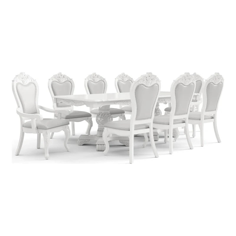 Furniture of America Eugene Traditional Solid Wood 9-Piece Expandable Dining Table Set