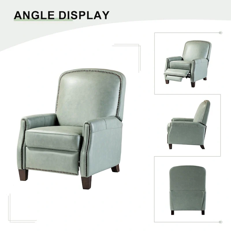 Modern Retro Genuine Leather Recliner with Nailhead Trim & Wooden Frame