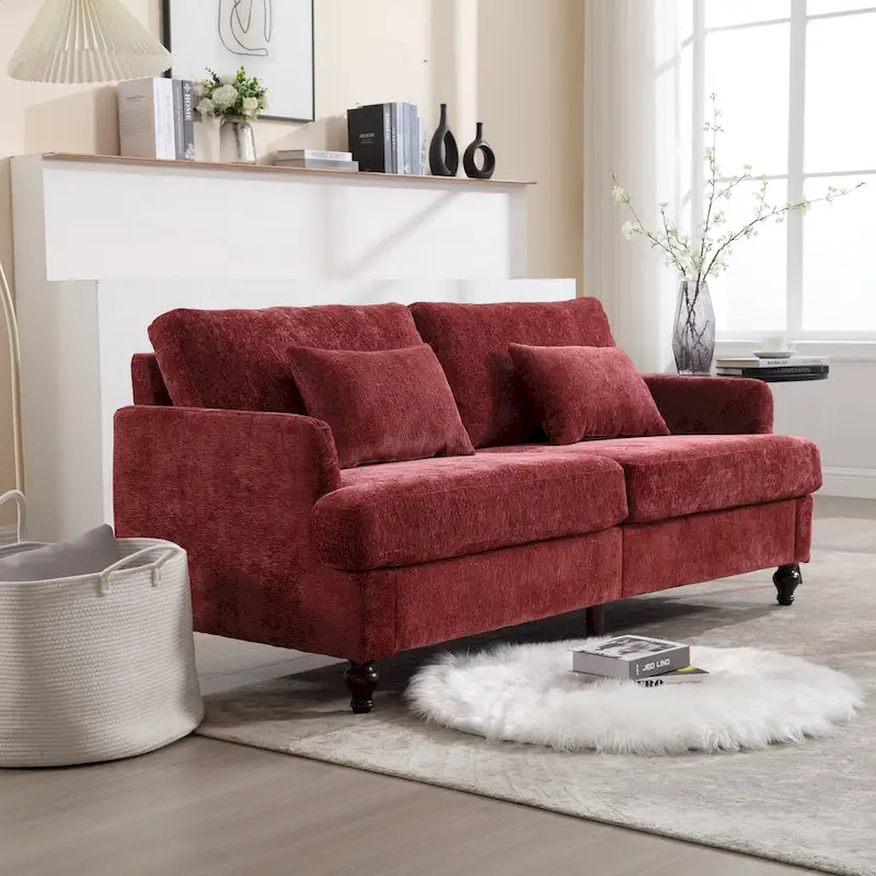 Red 68.9  Chenille 2-Seater Sofa with Detachable Cushions