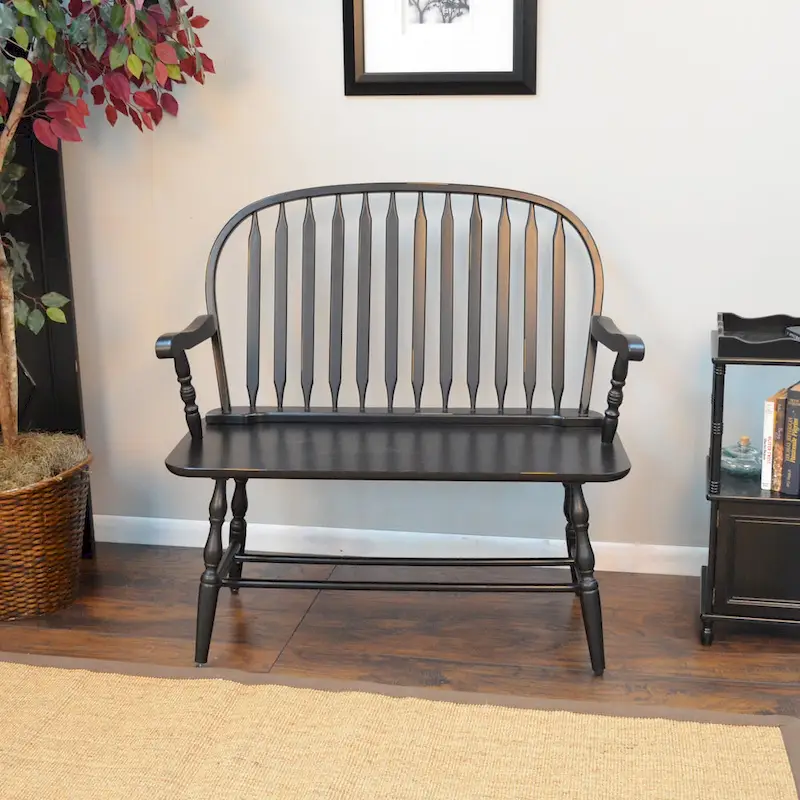 Windsor Bench Antique Black | 44 W x 41 H | 350 lb Capacity | Wood Entryway Seat