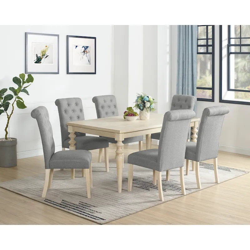 Roundhill Amonia 7-piece Dining Set, Turned-Leg Dining Table with 6 Tufted Chairs