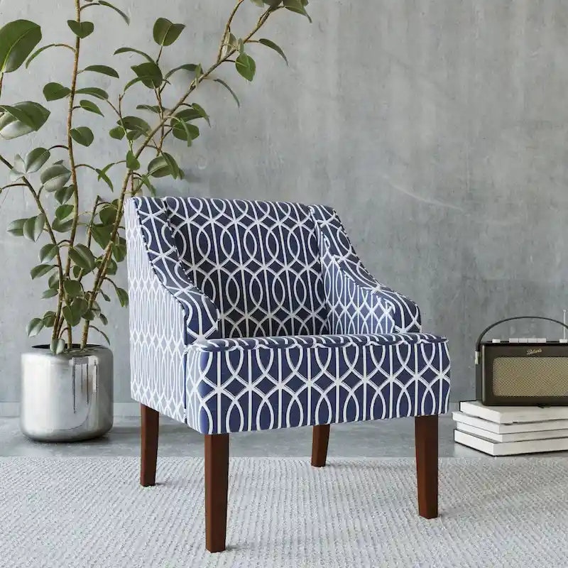 Cammy Blue Trellis Swoop Accent Chair