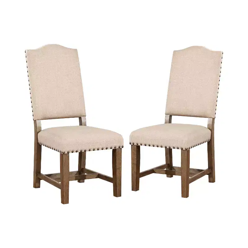 HOMES: Inside + Out Set of 2 Jellison Transitional Fabric Dining Chair Light Oak: Upholstered, Nailhead Trim, Wood Legs