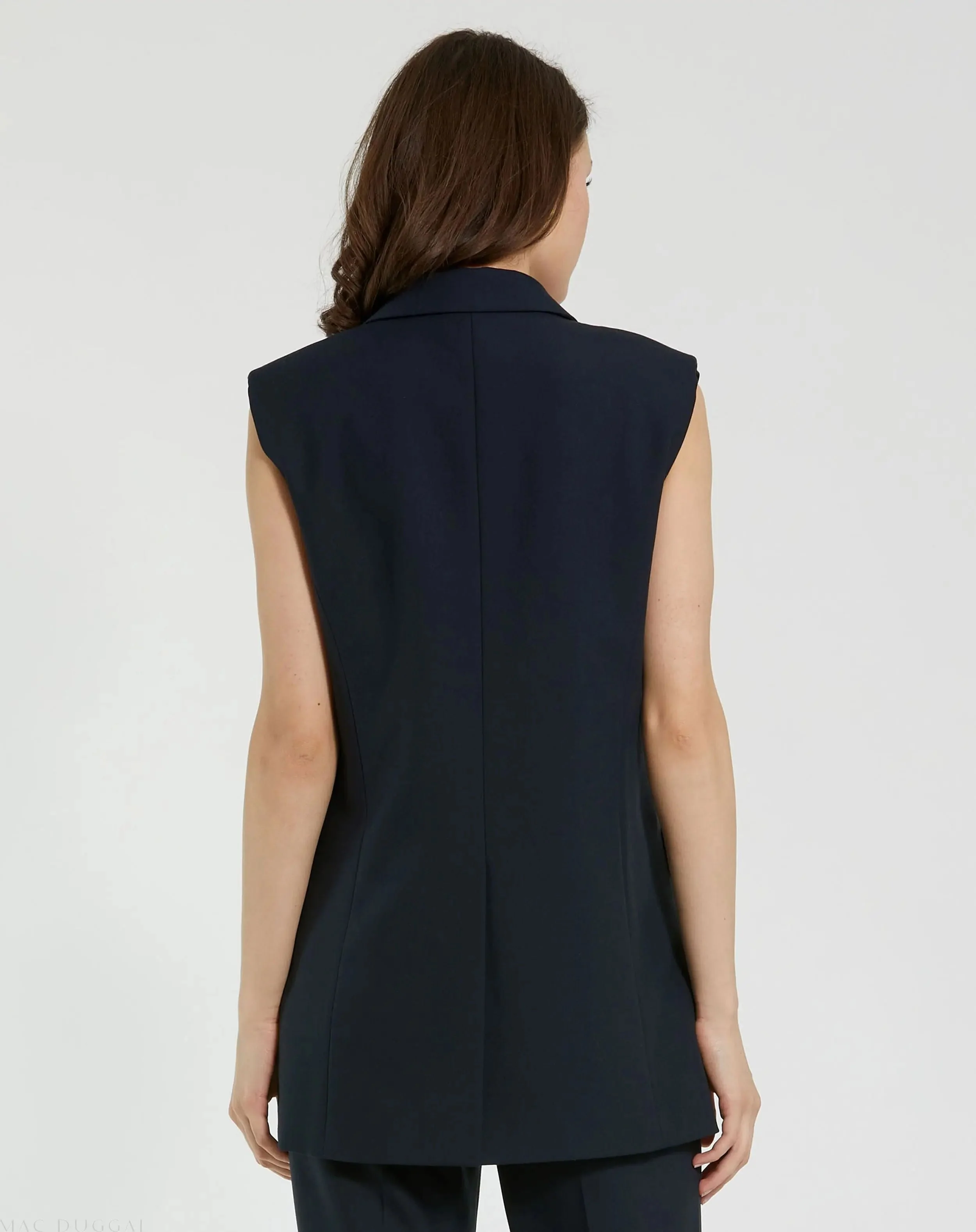 Navy Tailored Crepe Sleeveless Blazer Vest - FINAL SALE