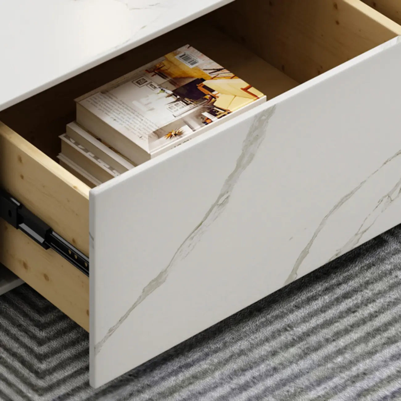 94.5 White Rectangle Stone TV Stand with Fireplace & Light