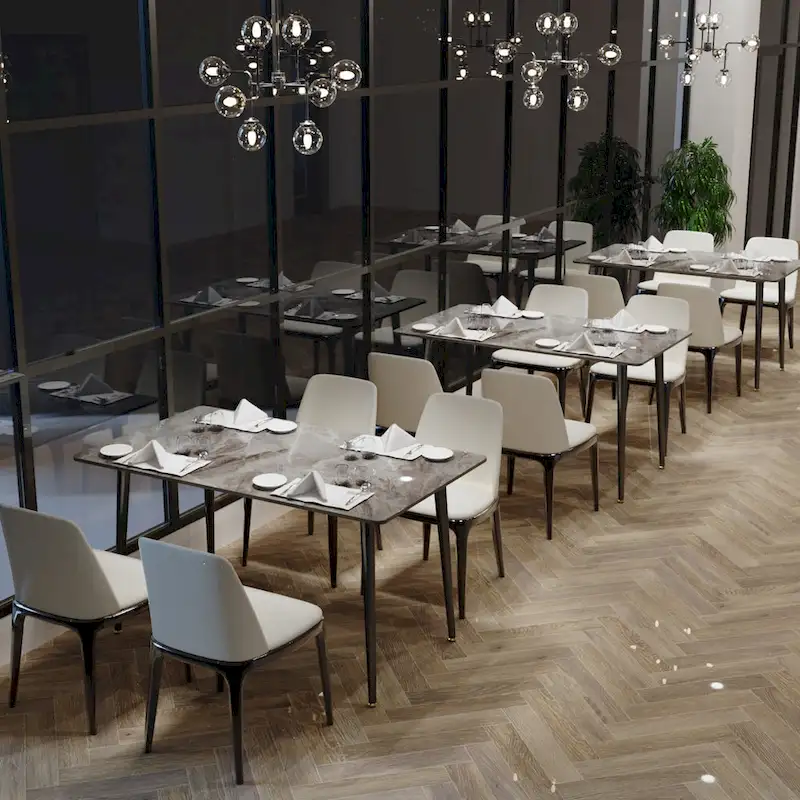 6 Seater Kitchen Dining Table Modern Marble Tabletop Rectangular with Tapered Metal Legs