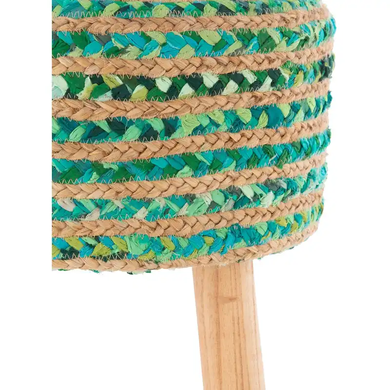 Livabliss Baeley Hand Crafted Bohemian Jute and Wood Foot Stool