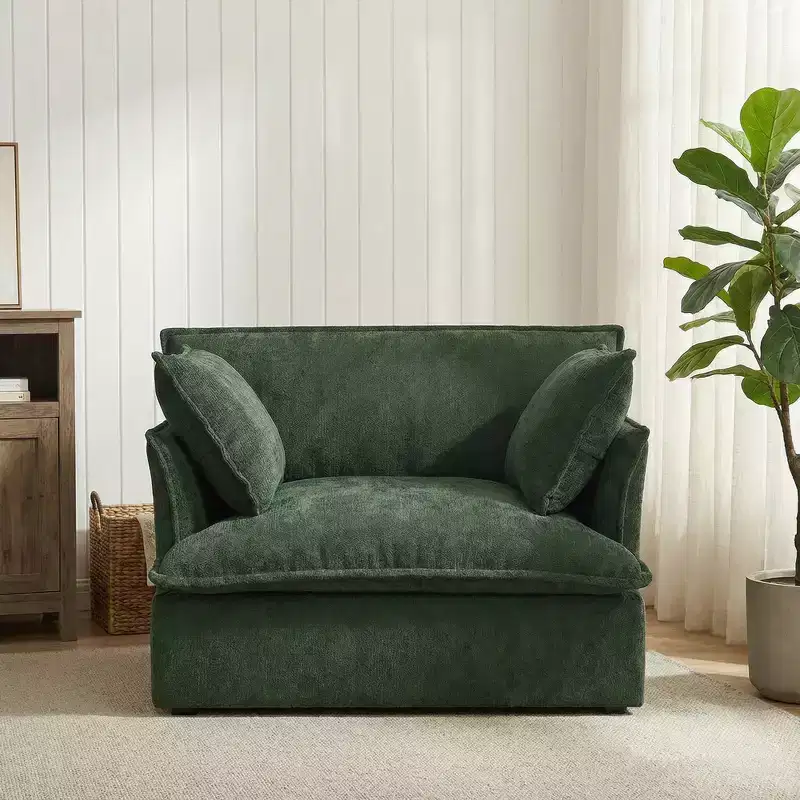 Whisen 47.2 Oversized Accent Chair, Chenille Armchair, Cloud-Like Comfy Single Sofa with Modern Base & Armrest