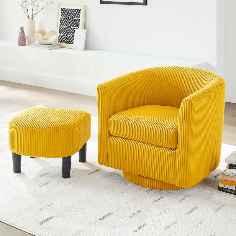 Swivel Accent Chair 360 Comfy Recliner Corduroy Arm Chair Single Sofa with Ottoman for Living Room Bedroom