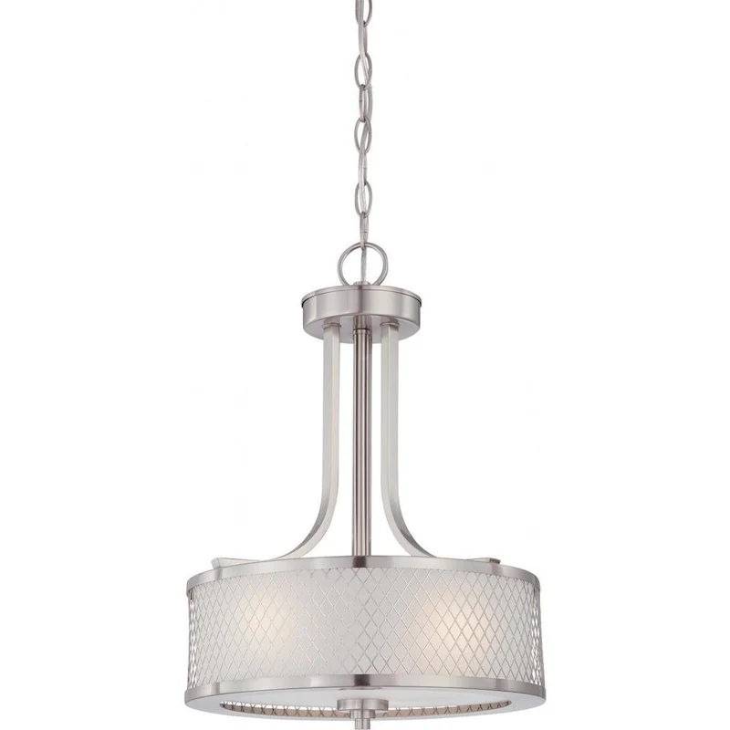 Nuvo Lighting Fusion Brushed Nickel Metal/Frosted Glass 3-light Pendant - Pewter - Diameter 13.75 , Height 19.25