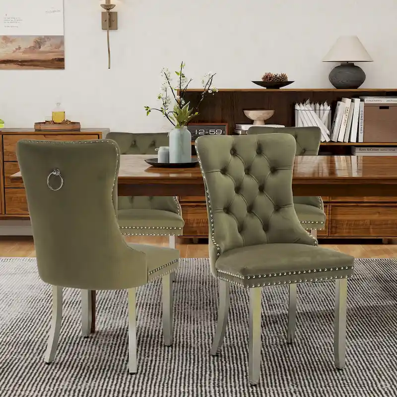 Velvet Dining Chairs Set of 2, Tufted Dining Room Chairs with Button Back, Nailhead Trim, Upholstered Kitchen Side Chairs